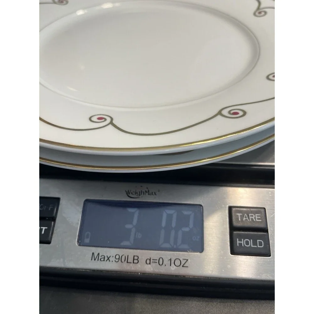 2pc Pier 1 Holiday Scroll Gold Rimmed 10.5” Dinner Plates